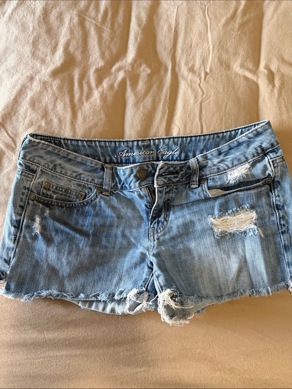 American Eagle Outfitters Light Wash Distressed Denim Shorts